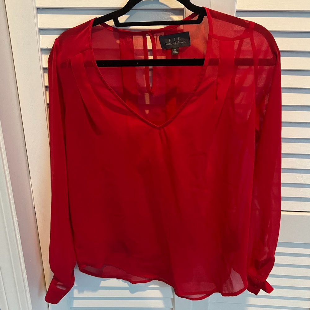 XS PJK Patterson J Kincaid Women’s Red Sheer Blouse
